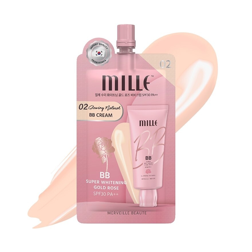 Mille มิลเล่ ซุปเปอร์ ไวท์เทนนิ่ง โกลด์ โรส บีบี ครีม SPF30 PA++ 6ก. 02 โกลว์อิ้ง เนเชอรัล