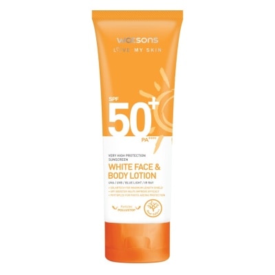 WATSONS วัตสัน เลิฟ มาย สกิน เวรี่ ไฮ โพรเทคชั่น ซันสกรีน ไวท์ เฟส แอนด์ บอดี้ โลชั่น SPF50 1