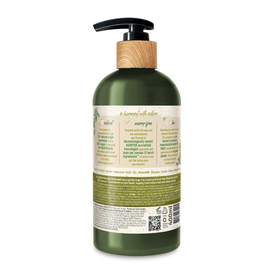 Naturals By Watsons True Natural Olive Antibacterial Cream Hand Wash 400ml