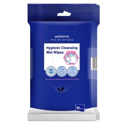 WATSONS แผ่นเช็ดทำความสะอาด วัตสัน ไฮจีนิค คลีนซิ่ง เว็ท ไวพ์ 10แผ่น x 3 แพ็ค.