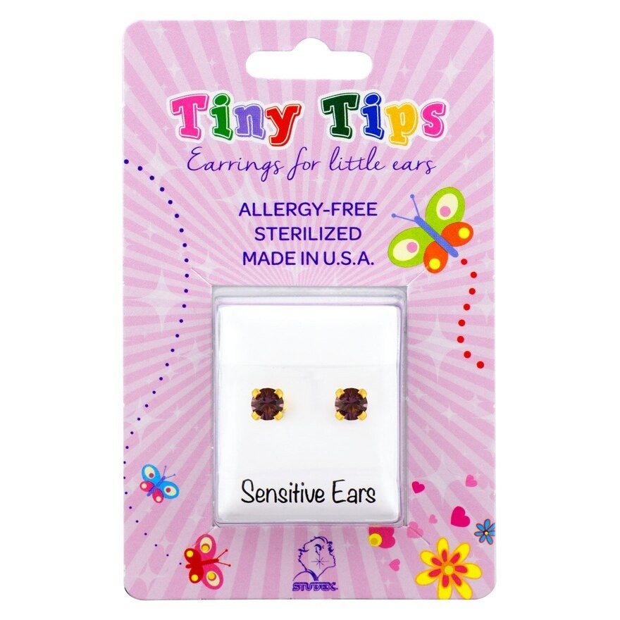 Studex Tiny Tips Earrings For Sensitive Ear Gold Plated 3mm Feb Amethyst