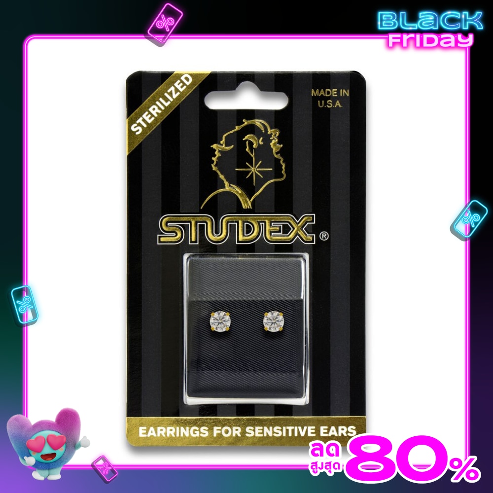 Studex Sensitive Sterilized For Sensitive Ear Gold Plated 5mm Cubic Zirconia