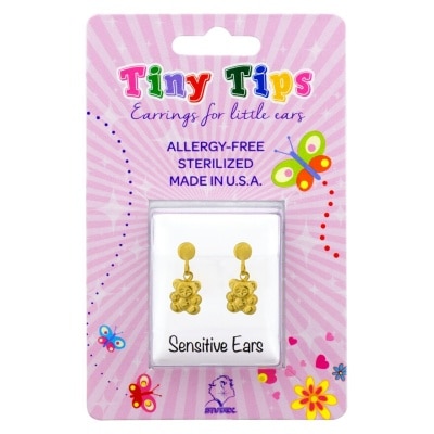 Studex Studex Tiny Tips Earrings For Sensitive Ear Gold Plated Drop Teddy Bear