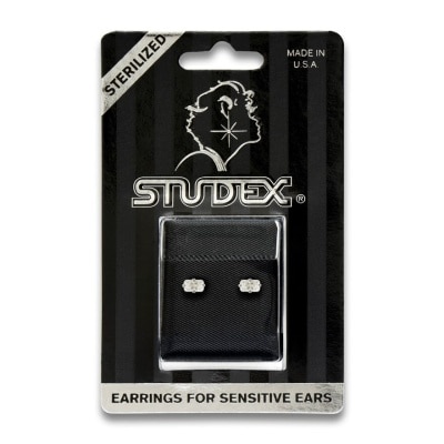 Studex สตั๊ดเด็กซ์ เซนซิทีฟ สเตอริไลส์ ต่างหู สำหรับผิวแพ้ง่าย เงินแท้ 5x3มมคิวบิคเซอโคเนีย