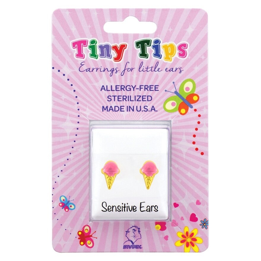 Studex Tiny Tips Earrings For Sensitive Ear Gold Plated Pink Ice Cream