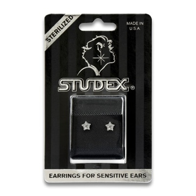 Studex สตั๊ดเด็กซ์ เซนซิทีฟ สเตอริไลส์ ต่างหู สำหรับผิวแพ้ง่าย เงินแท้ คิวบิคเซอโคเนีย สตาร์