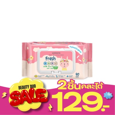 WATSONS วัตสัน เฟรช เบบี้ 100 อีโค่ เฟรนด์ลี่ ซอฟท์ ไวพ์ 90แผ่น. image