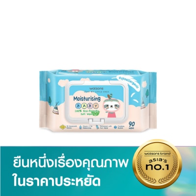 WATSONS วัตสัน มอยซ์เจอไรซิ่ง เบบี้ 100 อีโค่-เฟรนด์ลี่ ซอฟท์ ไวพ์ 90แผ่น.