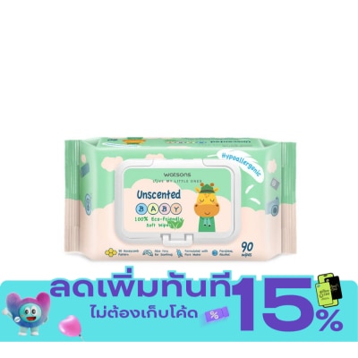WATSONS วัตสัน อันเซ้นต์เท็ด เบบี้ 100 อีโค่ เฟรนด์ลี่ ซอฟท์ ไวพ์ 90แผ่น. image