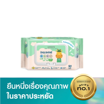 WATSONS วัตสัน อันเซ้นต์เท็ด เบบี้ 100 อีโค่-เฟรนด์ลี่ ซอฟท์ ไวพ์ 90แผ่น.