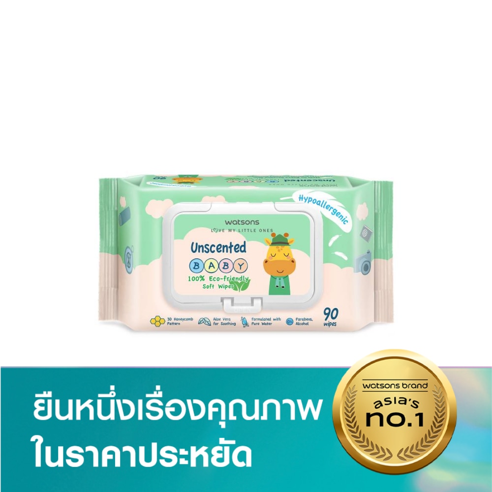 Watsons Unscented Baby 100 Eco-Friendly Soft Wipes 90sheets.