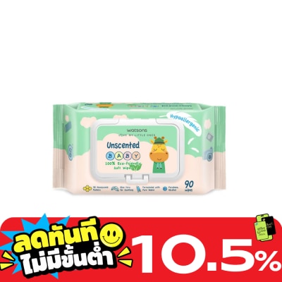 Watsons Watsons Unscented Baby 100 Eco Friendly Soft Wipes 90sheets. image