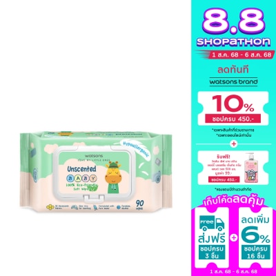 Watsons Watsons Unscented Baby 100 Eco-Friendly Soft Wipes 90sheets.