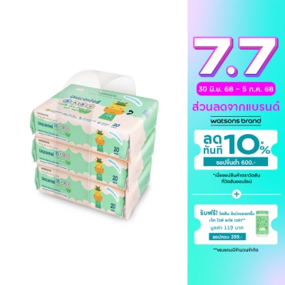 Watsons Watsons Unscented Baby 100 Eco-Friendly Soft Wipes 20s x 3 packs.