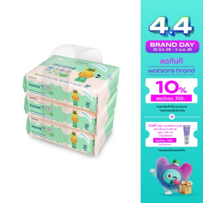 Watsons - Watsons Unscented Baby 100 Eco-Friendly Soft Wipes 20s x 3 packs.