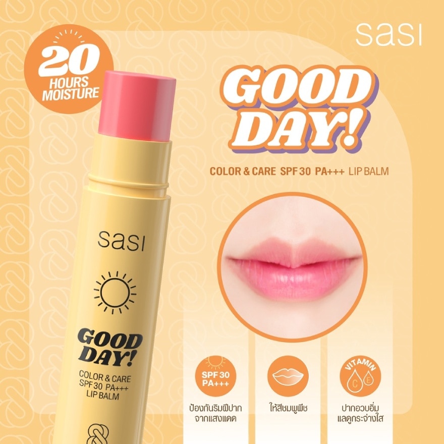 Sasi Good Day Color and Care SPF30 PA+++ Lip Balm 3.9g. Pink