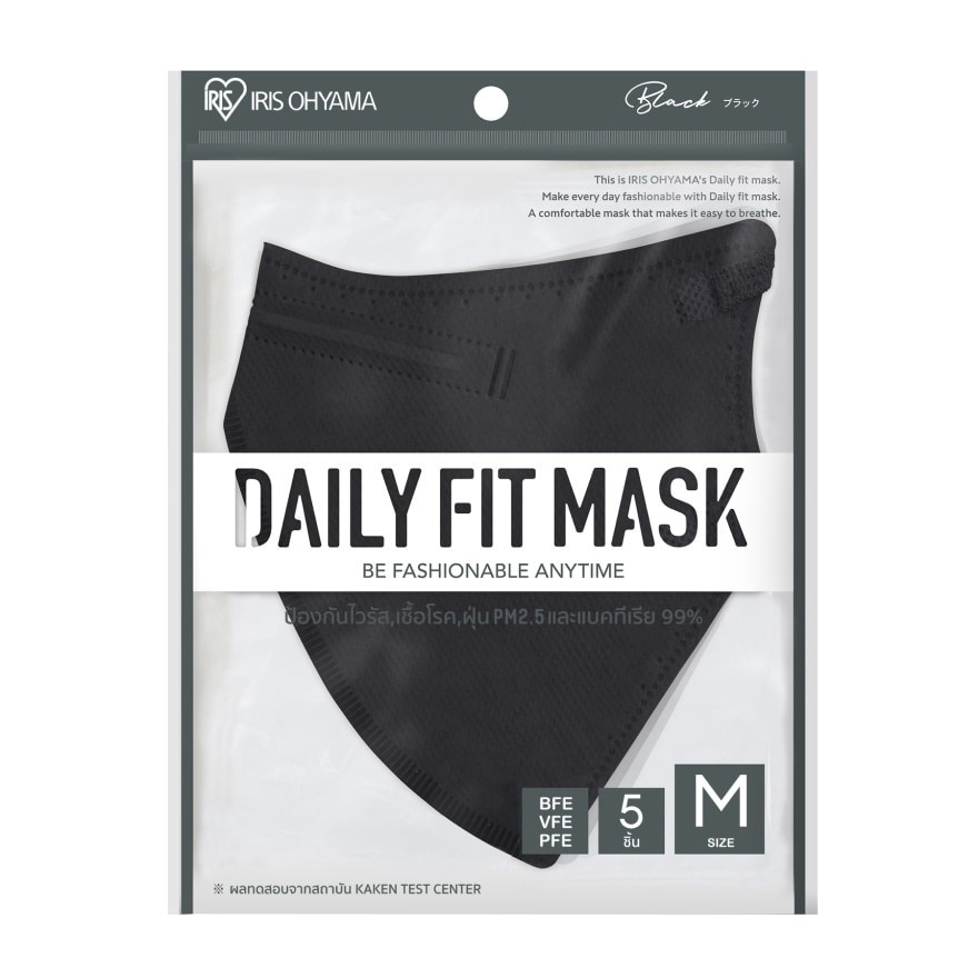 IRIS OHYAMA Face Mask Dairy Fit Black (Size M) 5 Pcs/Pack