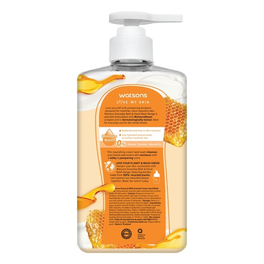 Watsons Love My Skin Honey  Milk Scented Cream Hand Wash 500ml.