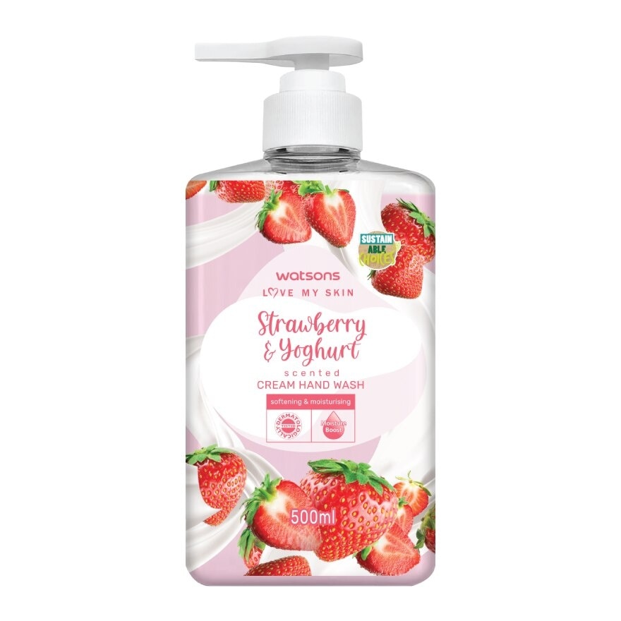 Watsons Love My Skin Strawberry  Yoghurt Scented Cream Hand Wash 500ml.