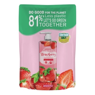 WATSONS วัตสัน เลิฟ มาย สกิน สตรอว์เบอร์รี่ เซ็นทิด ครีม บอดี้ วอช 650มล.(รีฟิล)