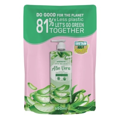 Watsons Watsons Love My Skin Aloe Vera Scented Cream Body Wash 650ml.(Refill)