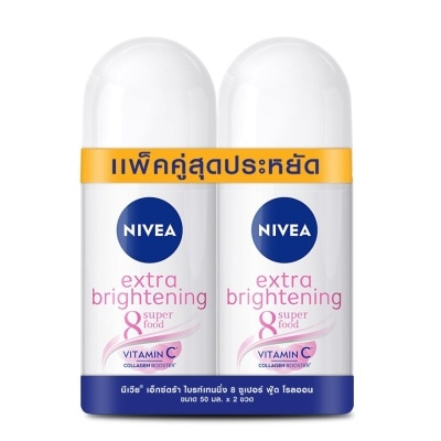 Nivea Nivea Roll On Extra Brightening 8 Super Food 50 Ml.Twin Pack โรลออนลดเหงื่อ ระงับกลิ่