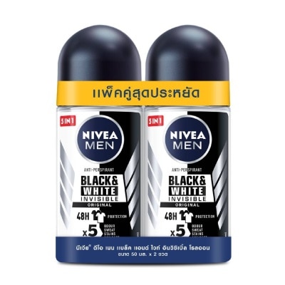 Nivea Nivea Men Roll On Black  White 50 Ml.Twin Pack ผู้ชาย โรลออนลดเหงื่อ ระงับกลิ่นกาย