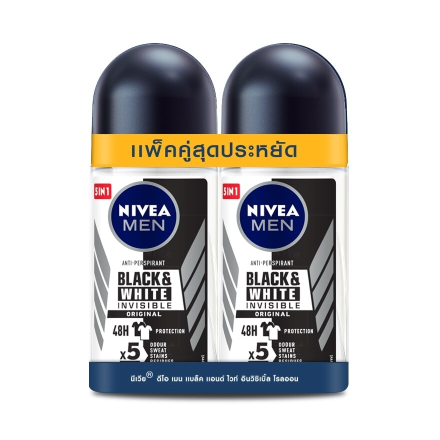 Nivea Men Roll On Black  White 50 Ml.Twin Pack ผู้ชาย โรลออนลดเหงื่อ ระงับกลิ่นกาย