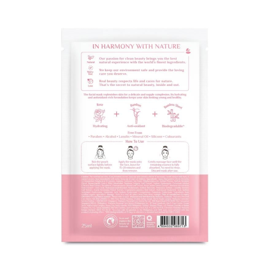 Naturals by Watsons True Natural Rose  Bamboo Hydrating Facial Mask 1sheet.