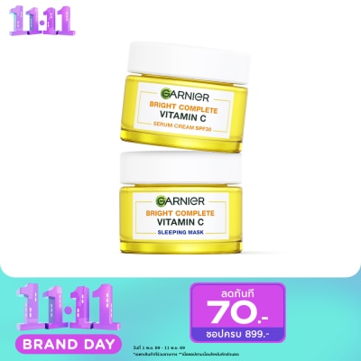 Garnier การ์นิเย่ ไบรท์ คอมพลีท วิตามินซี เซรั่ม ครีม SPF30PA+++ 50 มล.+สลีปปิ้ง มาส์ก 50 มล. image