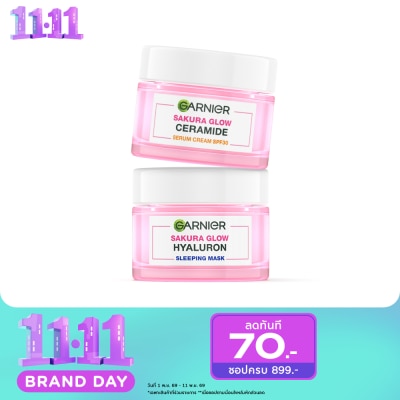 Garnier การ์นิเย่ ซากุระ โกลว์ เซราไมด์ เซรั่ม ครีมSPF30PA+++50มล+ไฮยาลูรอน สลีปปิ้งมาส์ก50มล image