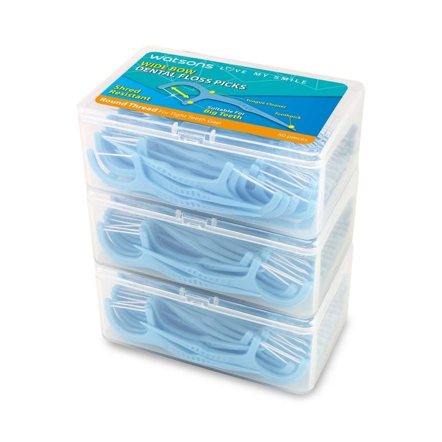 Watsons Round Thread Wide Bow Dental Floss Picks 50s x 3 Boxes.