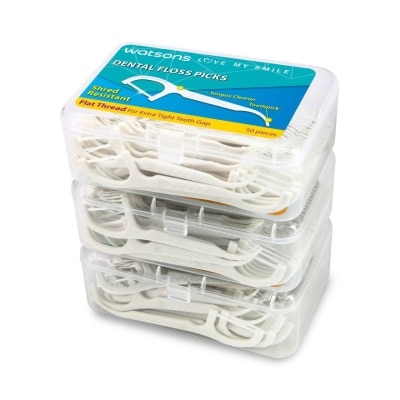 Watsons Watsons Flat Thread Dental Floss Picks 50s x 3 Boxes.