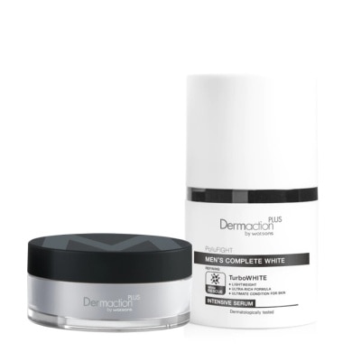 Dermaction Plus by Watsons - เดอมาแอคชั่นพลัสบายวัตสันเมนส์ คอมพลีทไวท์อินเทนซีฟเซรั่ม 30มล+แป้งฝุ่นคุมมันสีโปร่งแ image