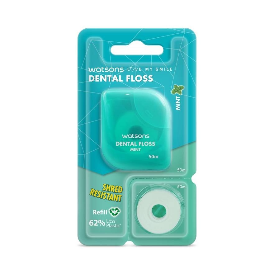 Watsons Mint Dental Floss 50m + Refill 50m.