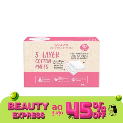WATSONS วัตสัน สำลีแผ่นรีดขอบ 5 เลเยอร์ 80 แผ่น.