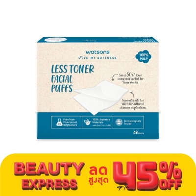 Watsons Watsons Less Toner Facial Puffs 48 sheets.