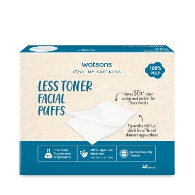 Watsons Watsons Less Toner Facial Puffs 48 sheets.