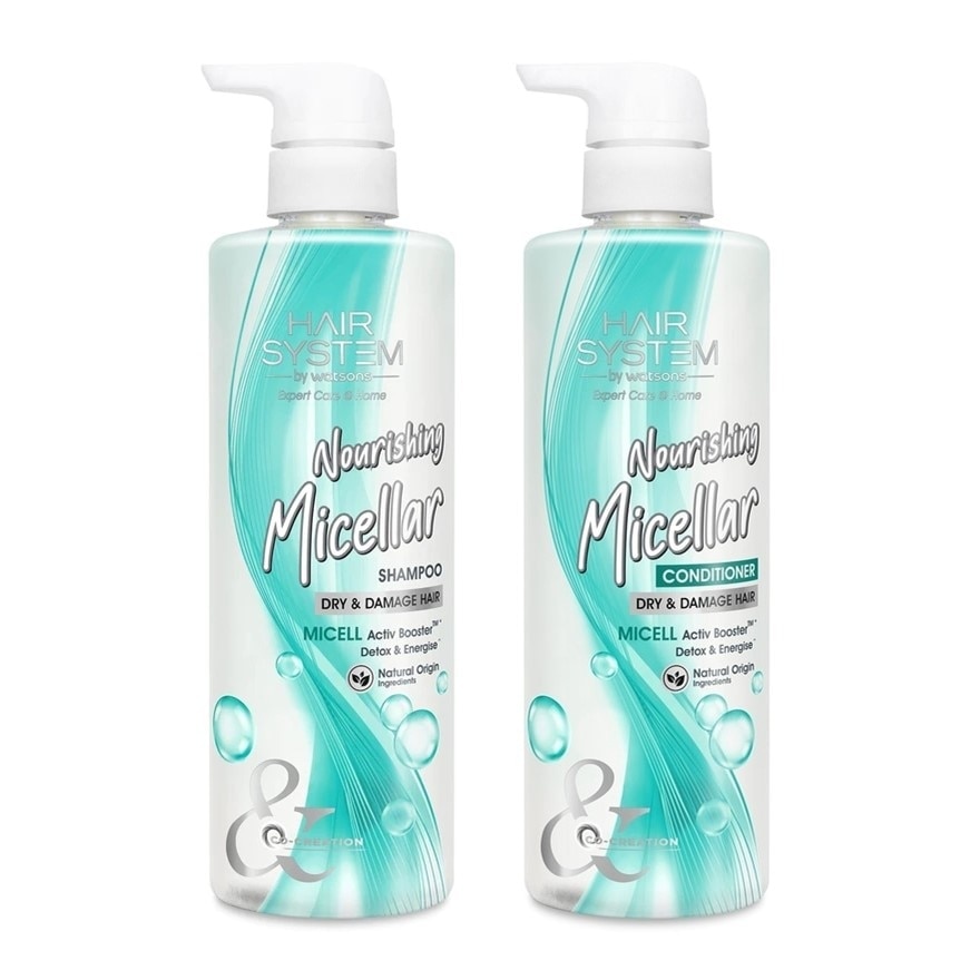 Hair System by Watsons Micellar Botanical Nourishing Shampoo+Conditioner 500ml.