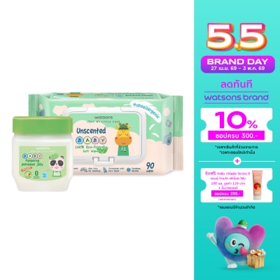 WATSONS - วัตสันเบบี้ปิโตรเลียมเจลลี่ 100กรัม+อันเซ้นต์เท็ดเบบี้ไวพ์ 90แผ่น