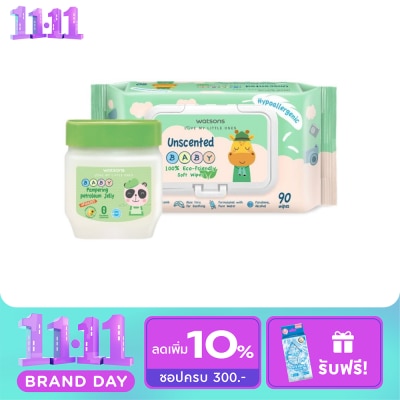 WATSONS วัตสันเบบี้ปิโตรเลียมเจลลี่ 100กรัม+อันเซ้นต์เท็ดเบบี้ไวพ์ 90แผ่น image