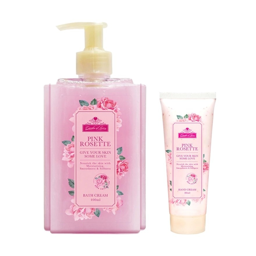 Garden of Love Pink Rosette Bath Cream 400ml+Hand Cream 80ml.