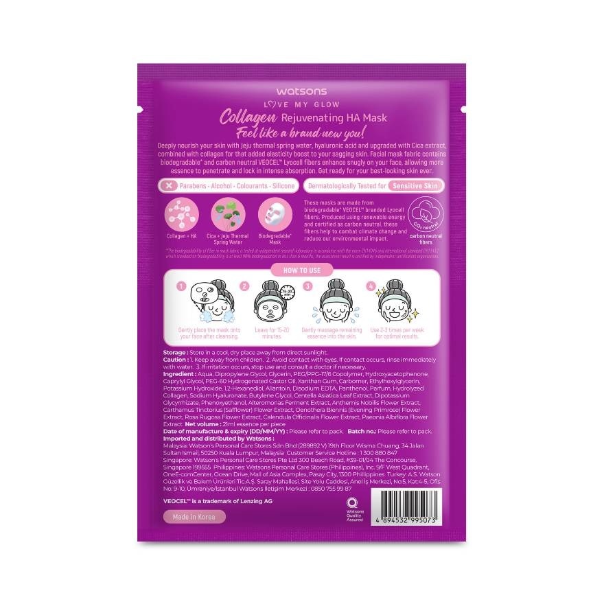 Watsons Love My Glow Collagen Rejuvenating HA Mask 1 sheet.