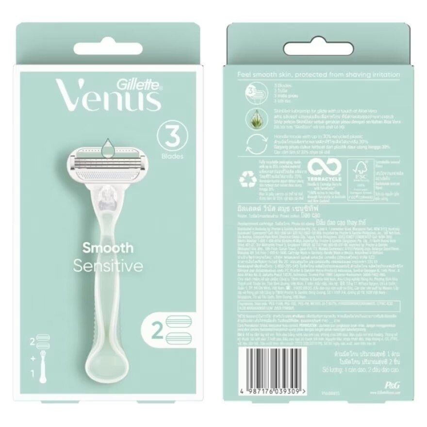 Gillette Venus Smooth Sensitive Razor 1'S + Blades 2'S มีดโกน กำจัดขน