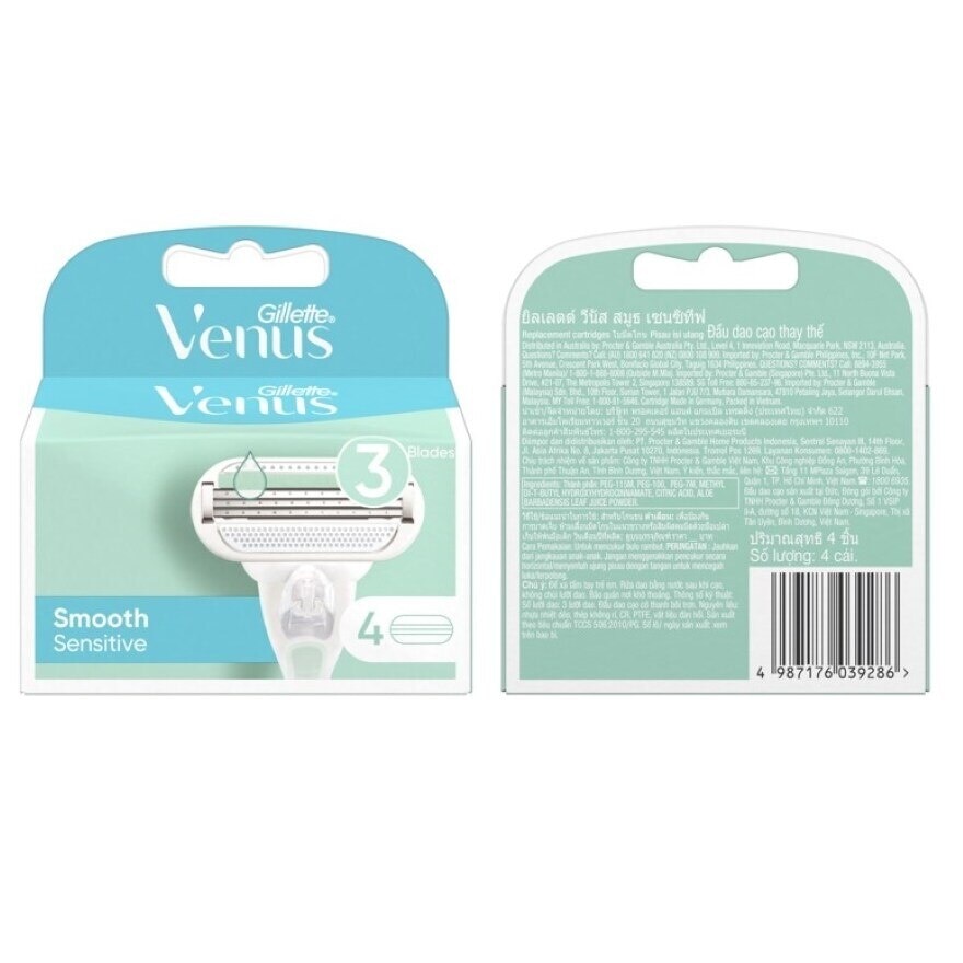 Gillette Venus Smooth Sensitive Blade 4'S ใบมีดโกน กำจัดขน