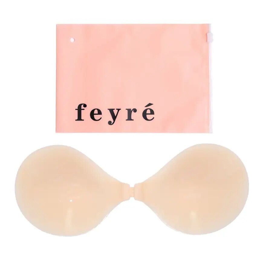 Feyre Round Shape Adhesive Silicone Bra White Beige Size C
