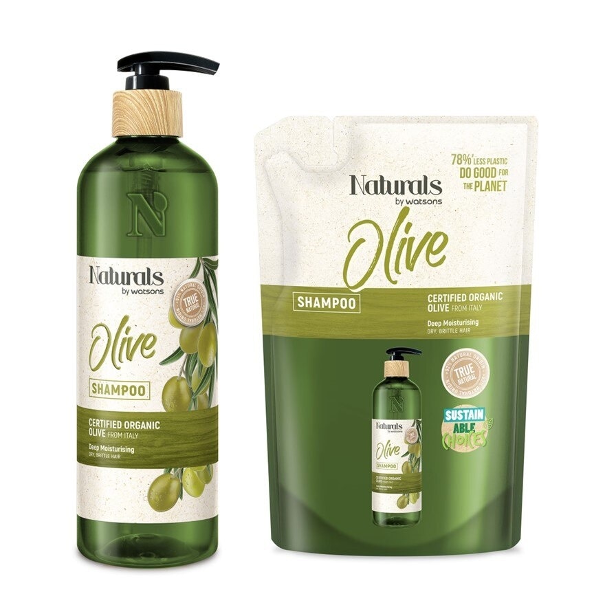 Naturals By Watsons True Natural Olive Shampoo 490ml+450ml(Refill)