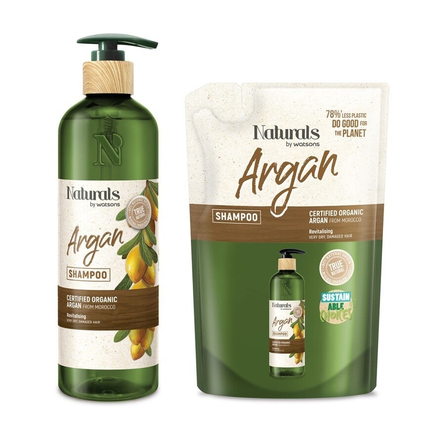 Naturals By Watsons True Natural Argan Shampoo 490ml+450ml(Refill)