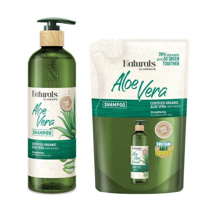 Naturals By Watsons True Natural Aloe Vera Shampoo 490ml+450ml(Refill)