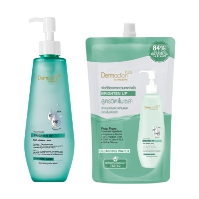 Dermaction Plus by Watsons เดอมาแอคชัน พลัส บาย วัตสัน วิตา-ไมเซล่า ไบรเทน อัพ คลีนซิ่ง วอเตอร์ 250มล.+500มล.(รีฟิล)